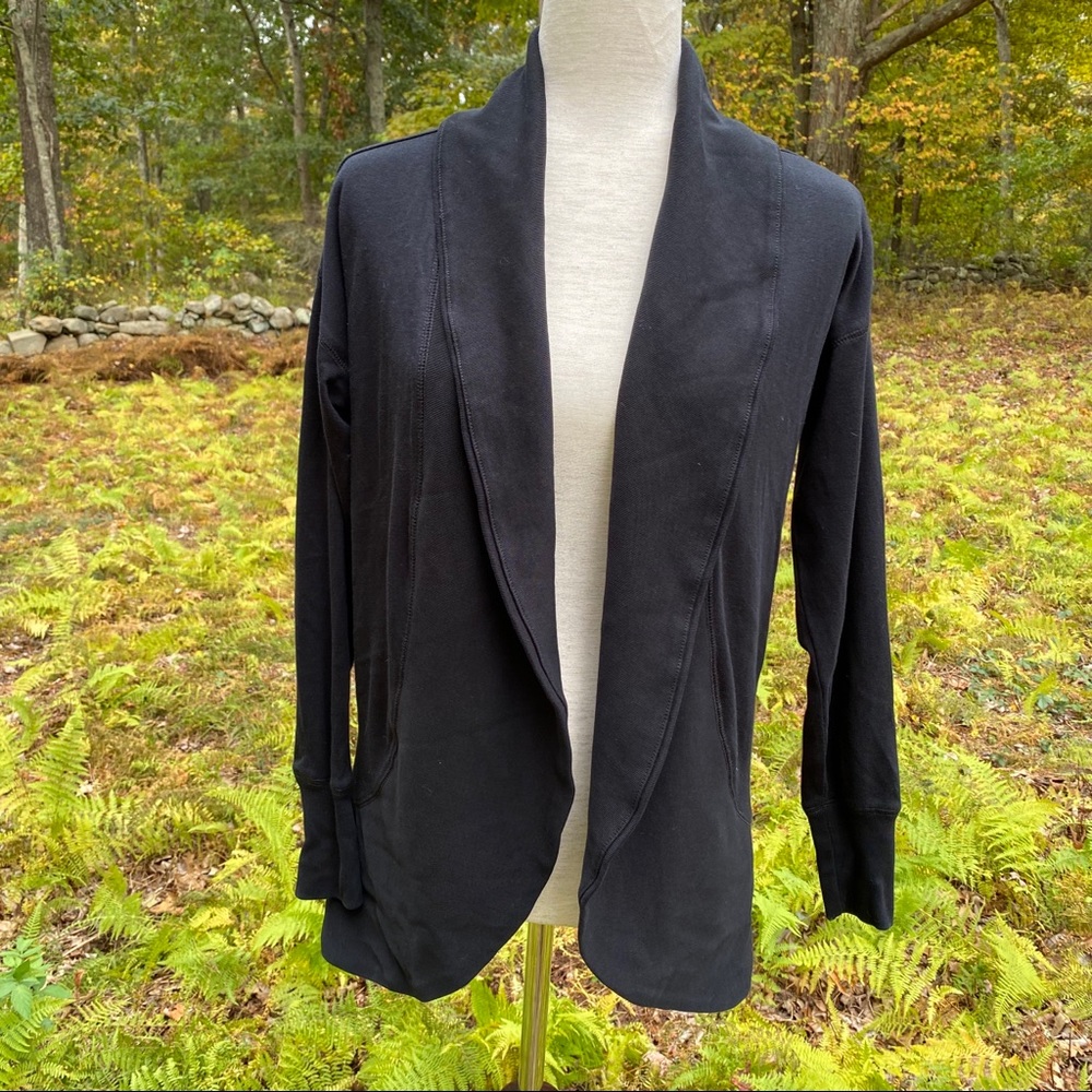 LAUREN RALPH LAUREN SWEATER CARDIGAN BLACK OPEN FRONT JERSEY FABRIC Size XS